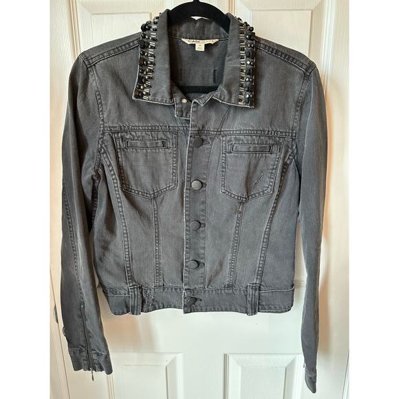Cabi Cropped Black Denim Distressed Jewel Embellished Jacket Size M Whimsygoth - Picture 1 of 7